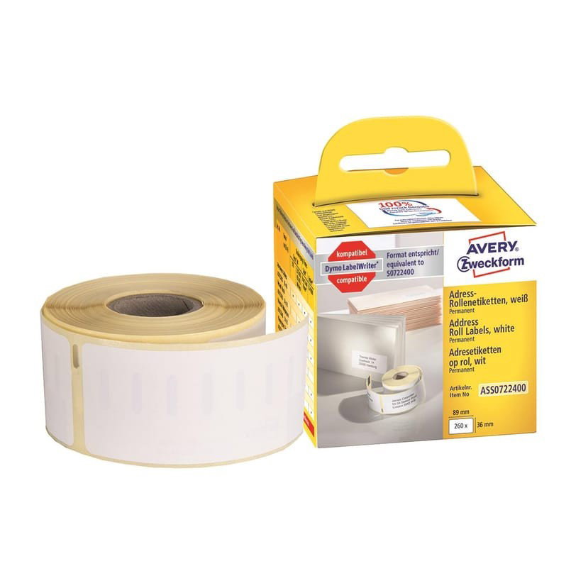 Etikett Avery Adressetiketter Vit 36x89mm, 520 st/fp