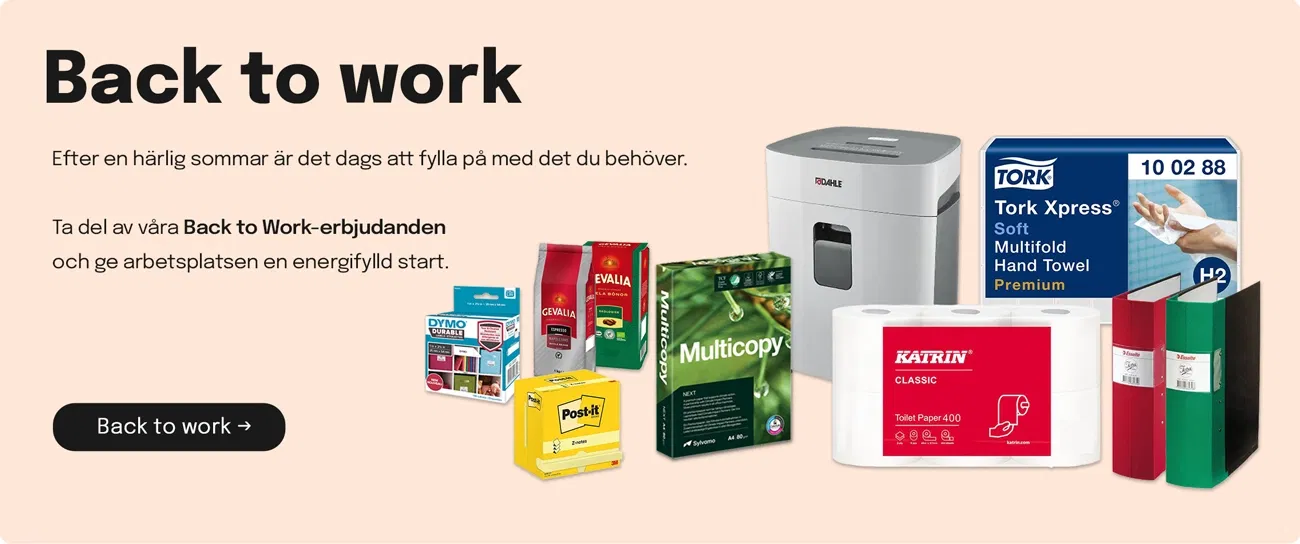 Kontorsmaterial - Köp ur ett komplett sortiment för kontor, lager, städning och lokalvård med personlig service och snabba leveranser