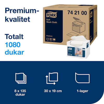 Tvättlapp TORK Pre 1-lag vit 1080/fp