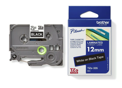 Märkband Brother Tze335 12mm Vit/Svart 8m