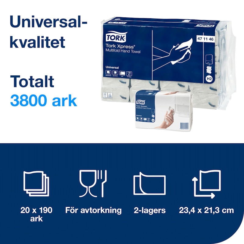 Pappershandduk Tork Xpress® Multifold H2, 3800/FP