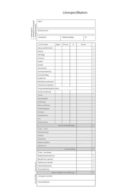 Blankett Lönespecifikation Med 2 Kopior 105x260mm, 100 st/fp