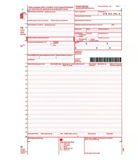 Fraktsedel 4-delad A 701 100/fp
