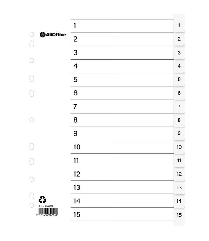 Pärmregister plast inkl. rubrikblad, A4 1-15