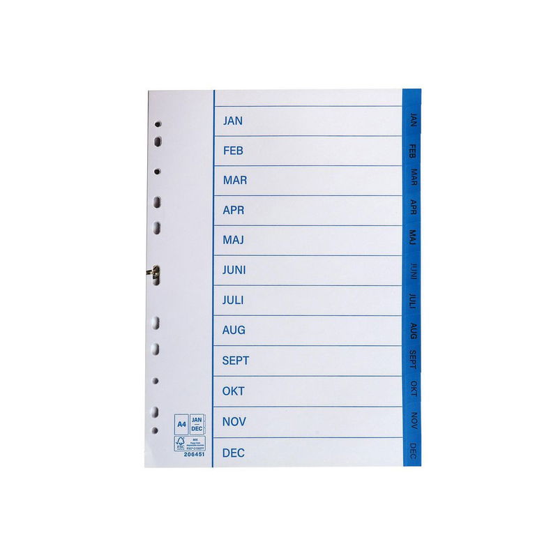 Pärmregister papper Jan-Dec A4, 10 st/fp