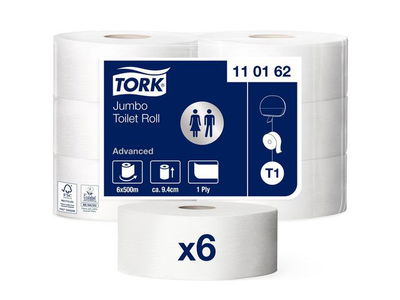 Toalettpapper Tork T1 Jumbo Universal 1-lg vit 500m, 6/FP