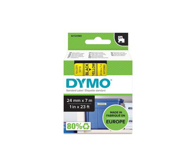 Märkband DYMO D1 24mm Svart/Gul 7m