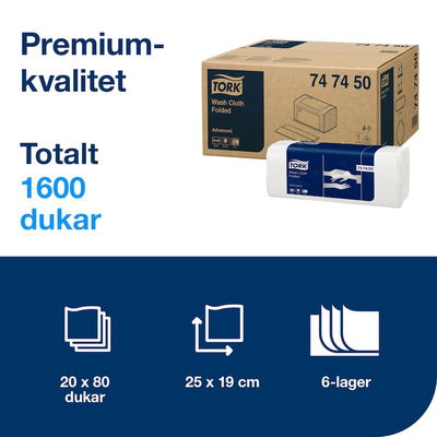 Tvättlapp TORK Adv 6-lag vit 1600/fp