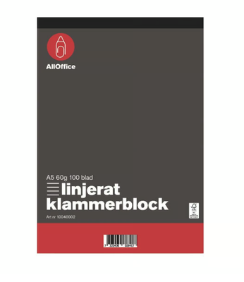 Klammerblock Linjerat 100 Blad A5 60g