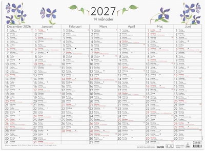 Väggkalender Burde 5076 Väggblad 14-Månaders 2027 490x360mm