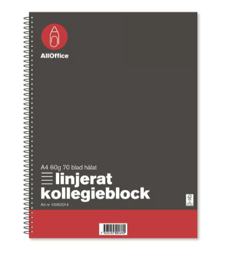 Kollegieblock AllOffice Linjerat 70 Blad A4 60g