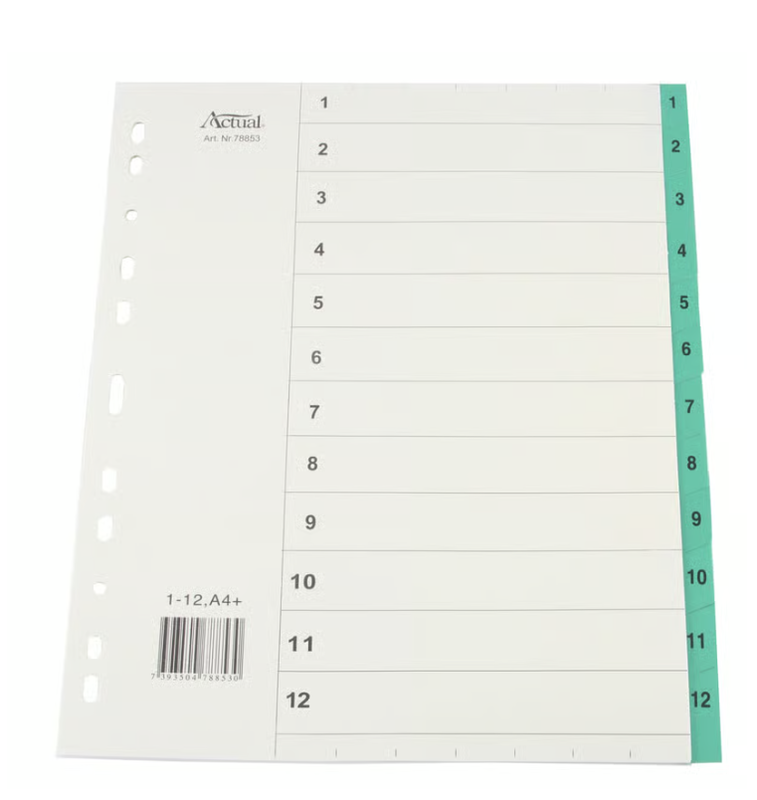 Pärmregister Plus flikförstärkta 1-12 A4+