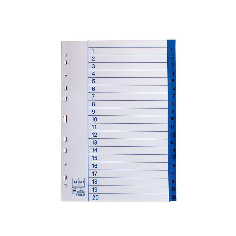 Pärmregister papper 1-20 A4, 10 st/fp