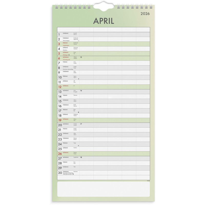Familjekalender 2026 Tydlig