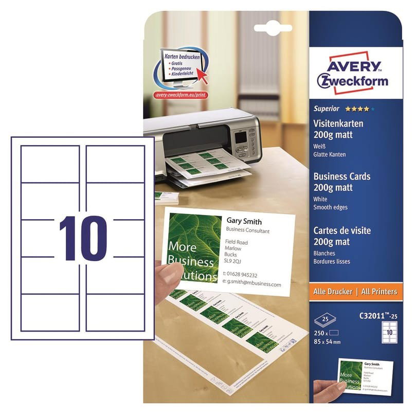 Visitkort laser/inkjet 85x54 matt 250/fp