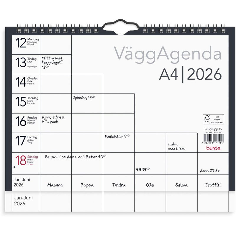 Väggkalender Väggagenda A4 2026