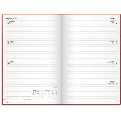 Dagbokskalender 2026 röd