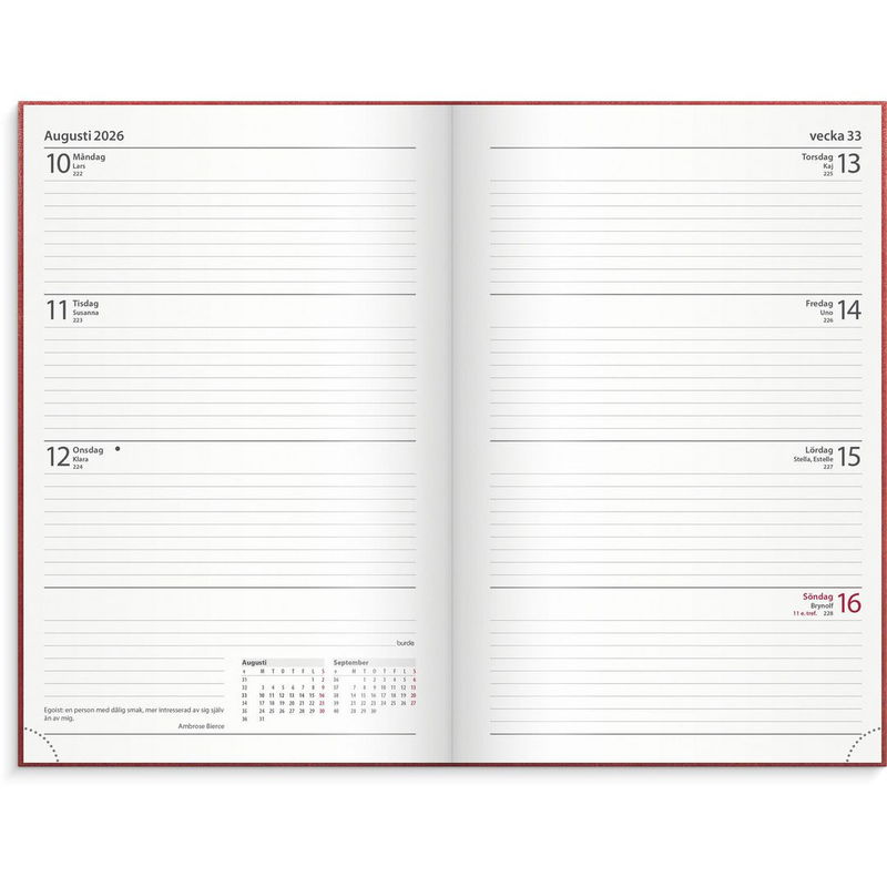 Dagbokskalender 2026 röd