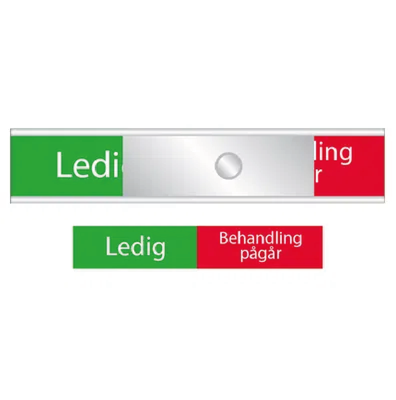 Skylt. Ledig/Behandling pågår i grönt/rött