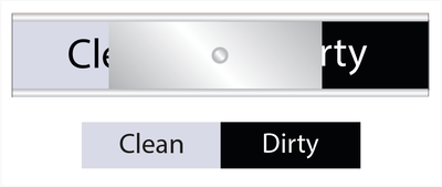 Skylt.  Clean-Dirty i grått/svart