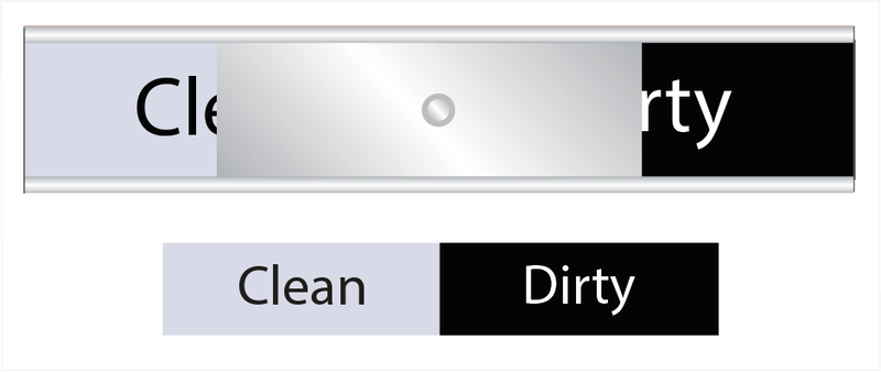 Skylt.  Clean-Dirty i grått/svart