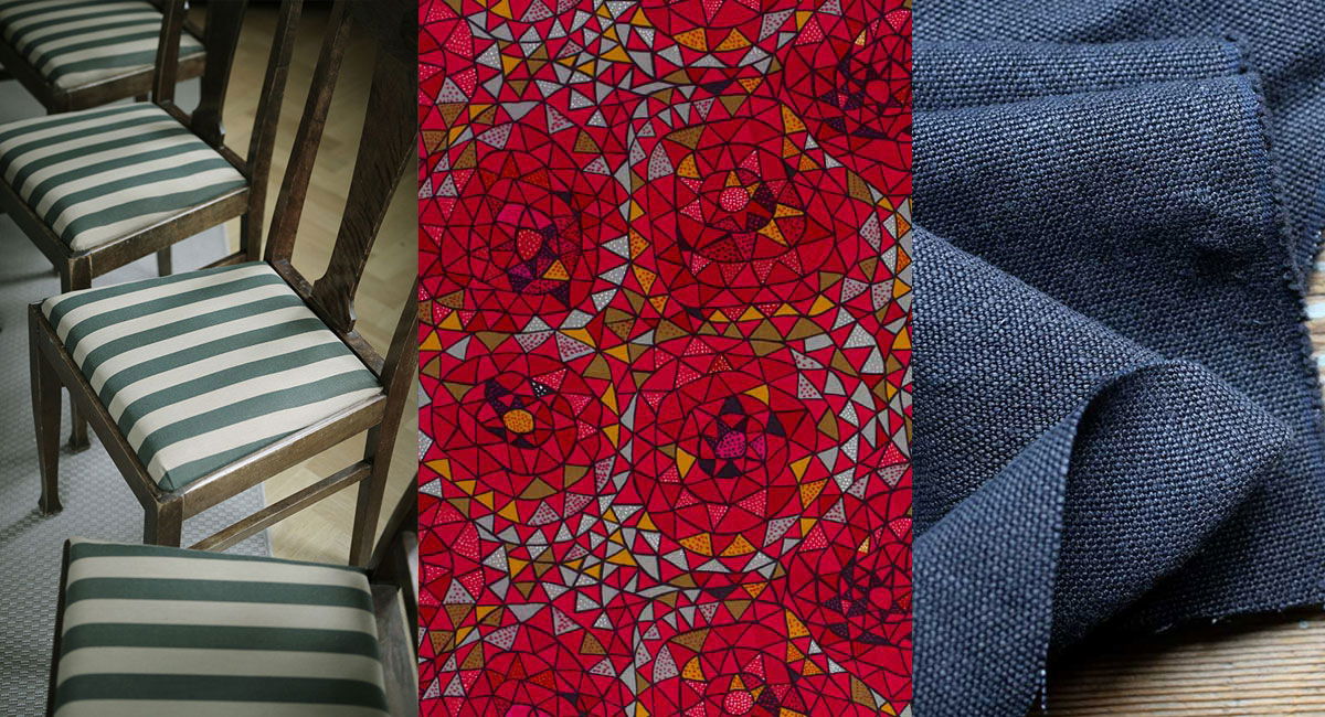 Möbeltyger och gardintyger på metervara i olika mönster