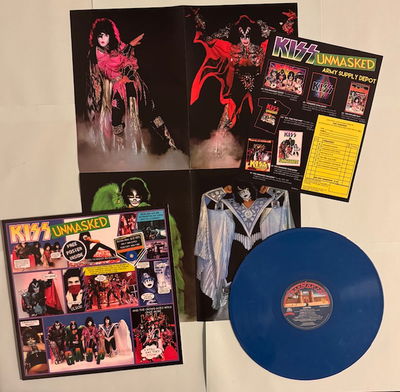KISS LP Unmasked Blå vinyl Alternativomslag med poster och order papper