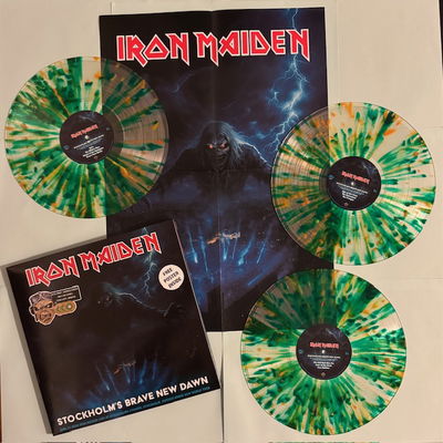 Iron Maiden LP Stockholm Brave New  Dawn 3LP Splatter vinyl Orange/Grön
