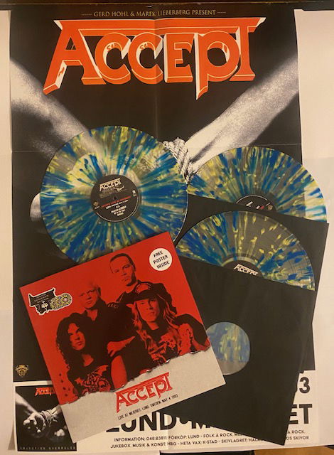 Accept Live at mejeriet Lund 1993-05-04 Blå/Gul spräcklig vinyl 3LP