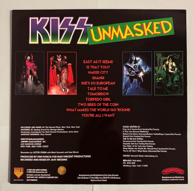 KISS LP Unmasked Svart vinyl Alternativomslag med poster och order papper
