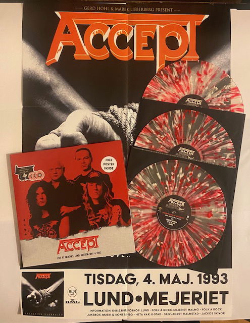 Accept Live at mejeriet Lund 1993-05-04 Vit/röd spräcklig vinyl 3LP