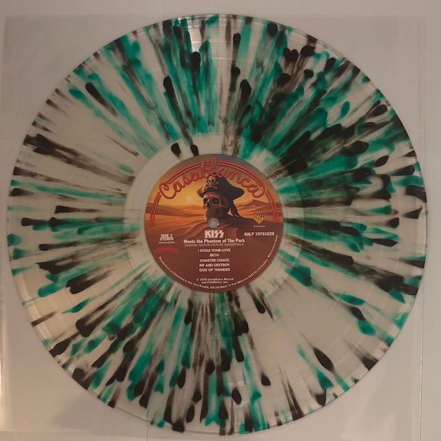 KISS Meets the phantom of the park Grön/Svart splatter vinyl med poster och orderpapper