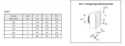 Ytterväggsgaller YG/GL 300x300-200 - Olika färger