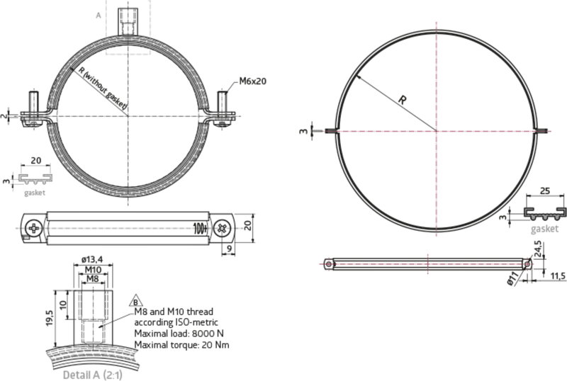 Montagesvep / rörupphängning för ventilationrör - flera dimensioner