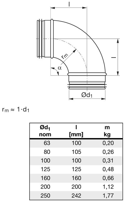 Ventilationsböj B9X - 100