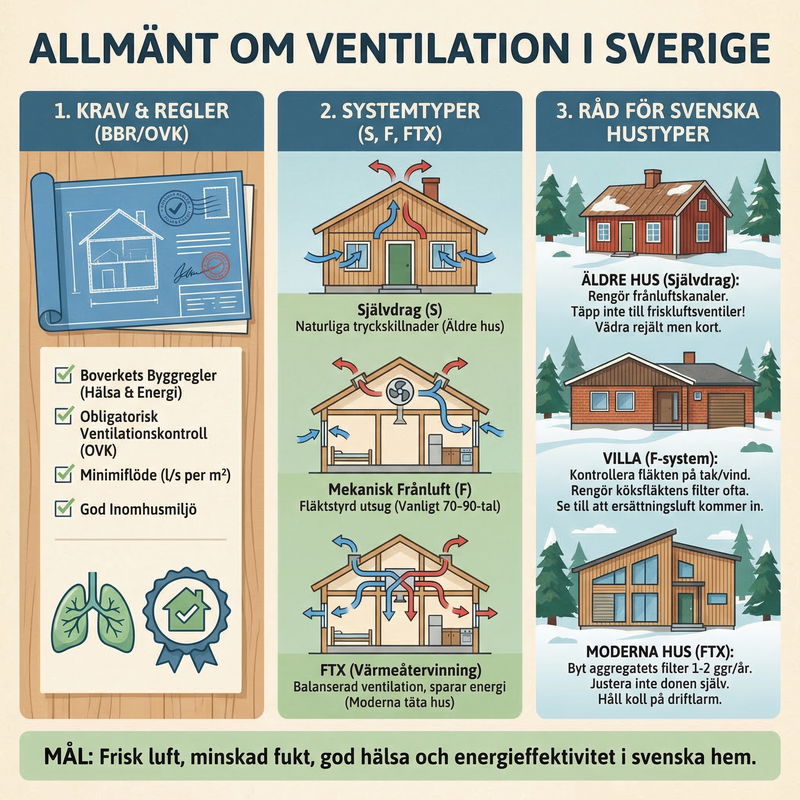 Allmänt om ventilation i Sverige - Boverkets ventilationskrav och olika ventilationssystem