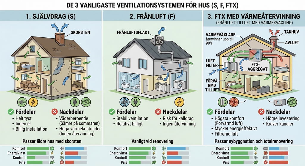 Välj rätt ventilationssystem – Jämförelse av de 3 vanligaste systemen