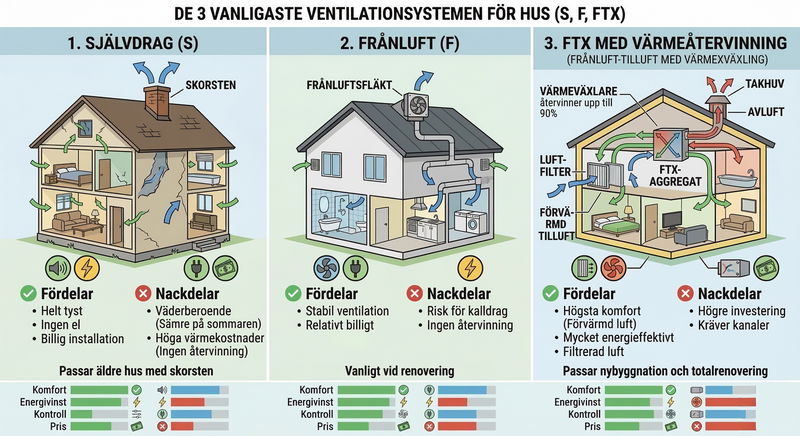 Välj rätt ventilationssystem – Jämförelse av de 3 vanligaste systemen
