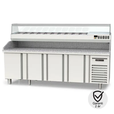 Pizzabänk 2545 mm 4 dörrar 12x1/4GN, 761 Liter