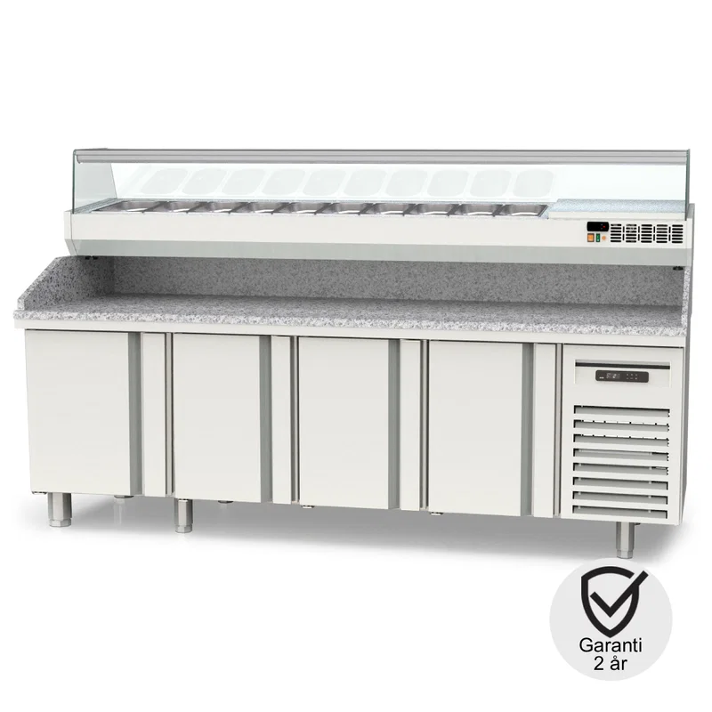Pizzabänk 2545 mm 4 dörrar 12x1/4GN, 761 Liter