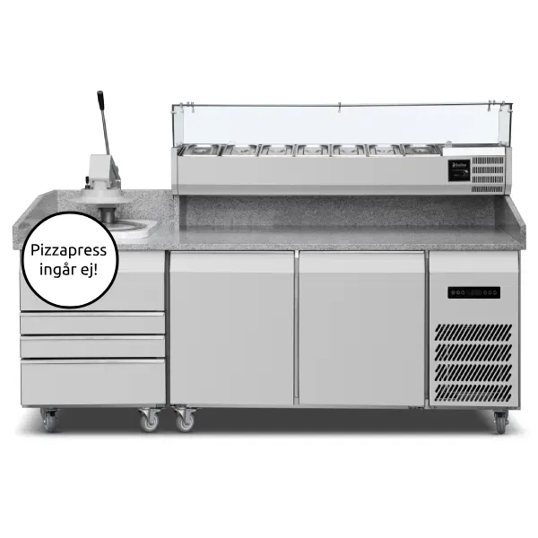 Pizzabänk Komplett 226,6 cm 2 dörr/3 draglådor, 2x kompressor