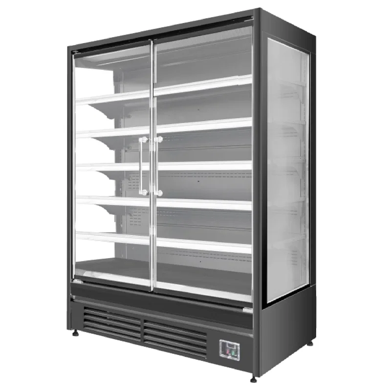 Väggkyl 1455x(h)200 cm - 2 glasdörrar, hyllor LED-belysning