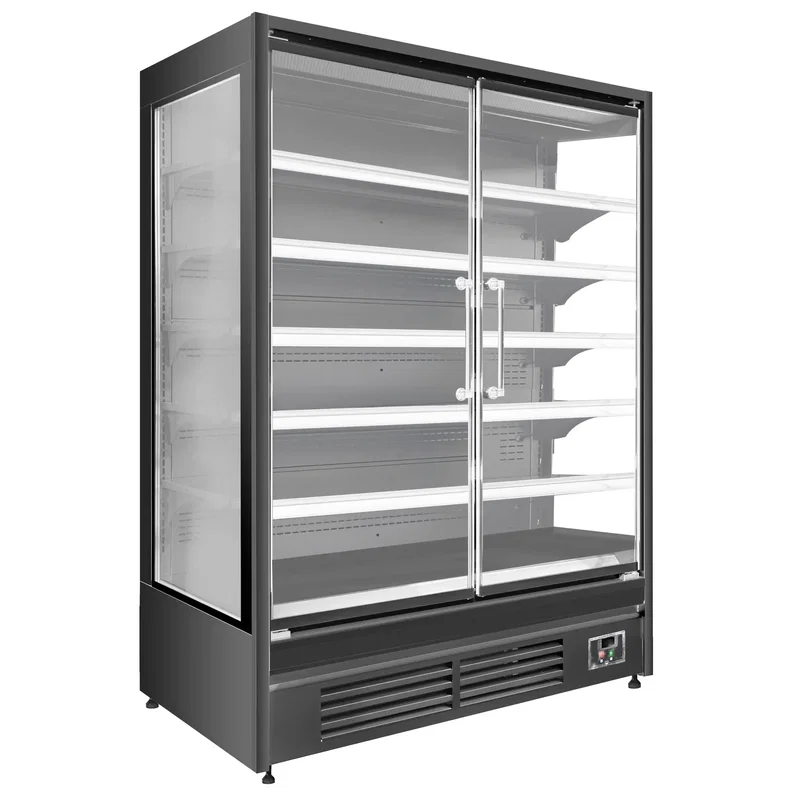 Väggkyl 1455x(h)200 cm - 2 glasdörrar, hyllor LED-belysning