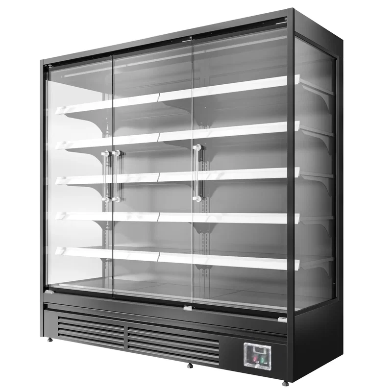 Väggkyl 1940x(h)200 cm - 3 glasdörrar, hyllor LED-belysning