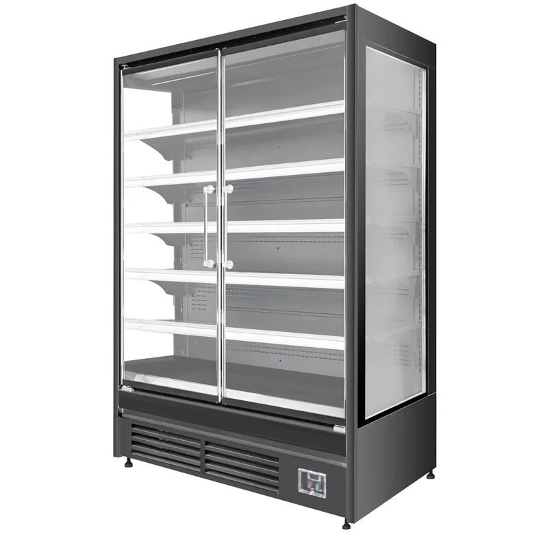 Väggkyl 1315x(h)2000 mm - 2 glasdörrar, hyllor LED-belysning