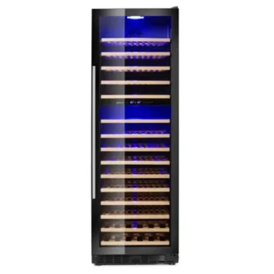 Vinkyl 124 flaskor, 2 kylzoner. Trähyllor LED-belysning