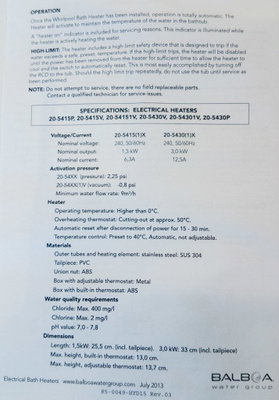 Balboa 3.0kW 20-5430V, 1.5 tums värmare med vacuumbrytare och inbyggd termostat