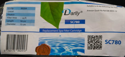 Spa Filter L 178 mm; YD 150 mm; SC780 (Darlly)  - passar till bland annat Artesian spas