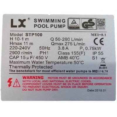 LX Whirlpool STP100 Pool pump, 1.0hk, 1-fas - UTGÅTT
