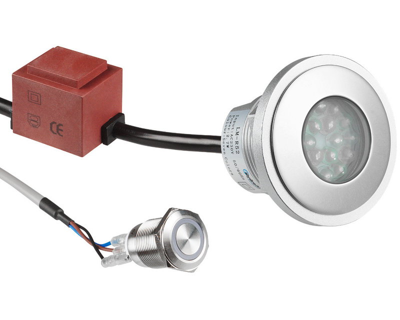Balboa Slimlite 52 mm, komplett paket inkl transformator, lamphus, färgad LED lampa och knapp